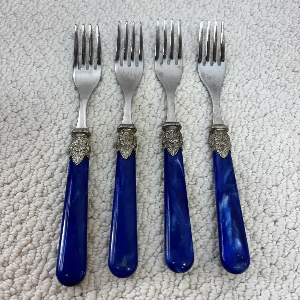 EME Napoleon-Venato Blue Lot of 4 Dinner Forks Stainless Flatware 8 3/4